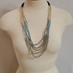 Handcrafted beaded necklace, blue&silver